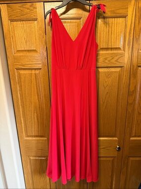 Betsey Johnson Red V-Neck Tie-Shoulder Maxi Dress